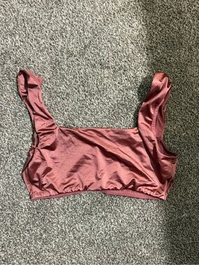 Satin Square Neck Crop Top in Rose Brown